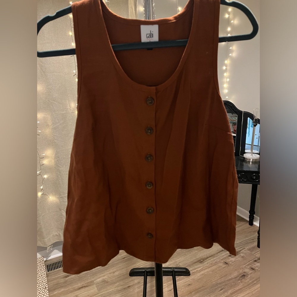 Cabi Linen Button Front Burnt Orange Sleeveless Top size S